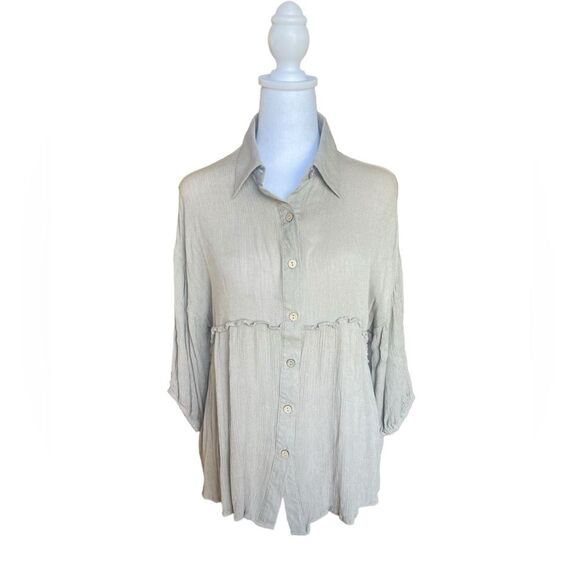 Easel Long Sleeve Button Up Beige Top Womens Size Small - Picture 1 of 8